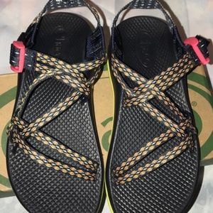 Navy, Pink, and Yellow Women's Size 8 Chacos